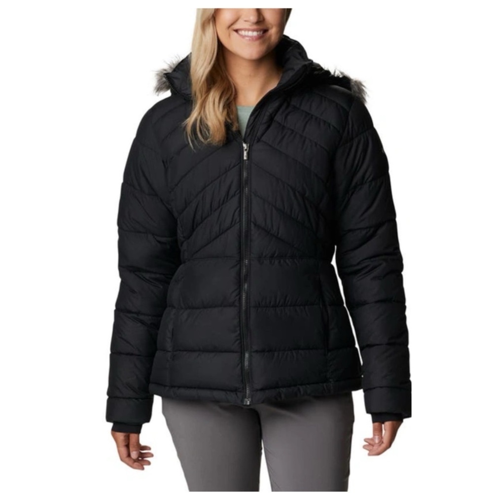Columbia Stepstone Pass Water Resistant Puffer Jacket Faux Fur Trim hood black M